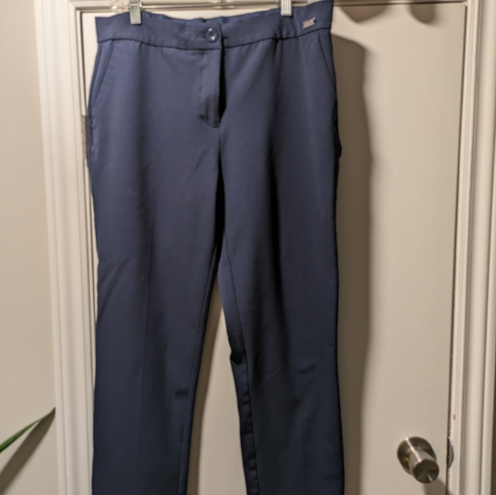 Bradley Mischka Blue Dress Pants Women Size 12 Tailored Straight Leg Workwear